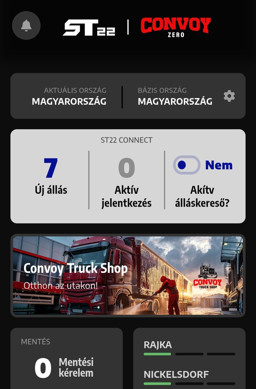 Az alkalmazás kezdőképernyője