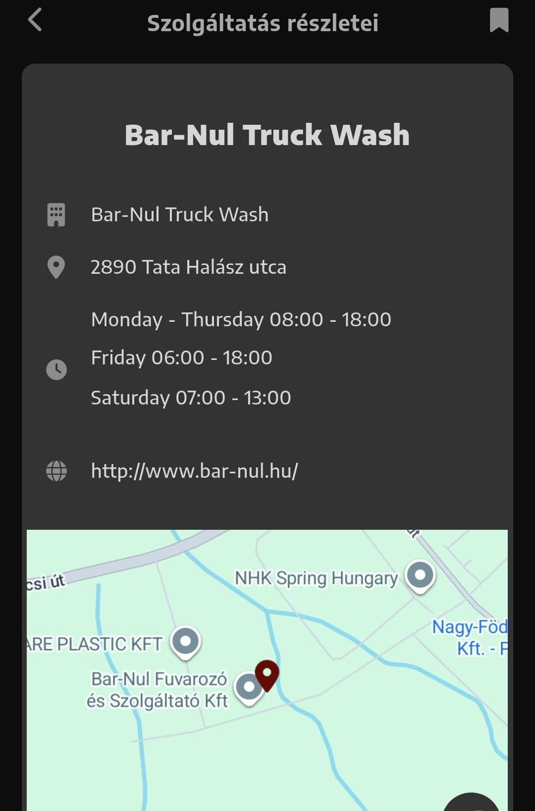 Egy szolgáltatás adatlapja