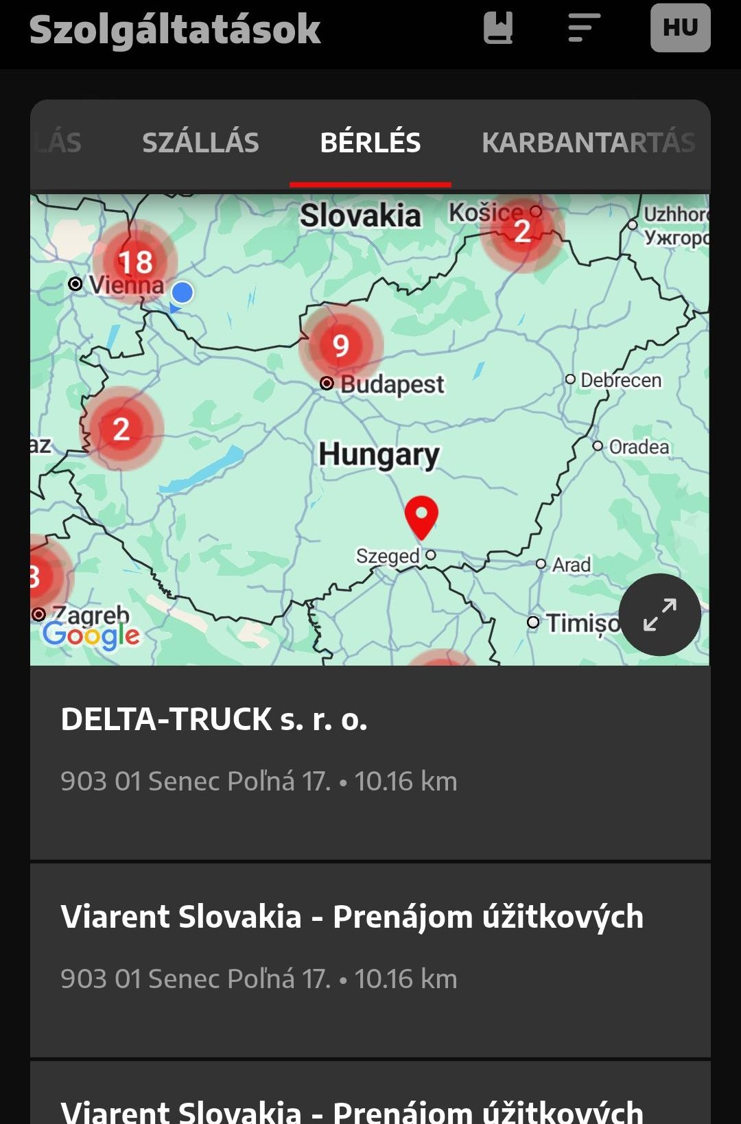 Szolgáltatások térképe és listája